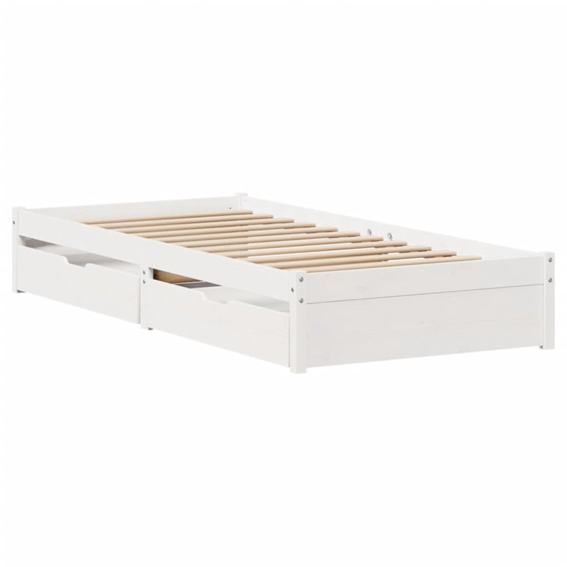 Chamberlan Solid Wood Storage Bed, White, 31cm H x 195.5cm W x 80.5cm D