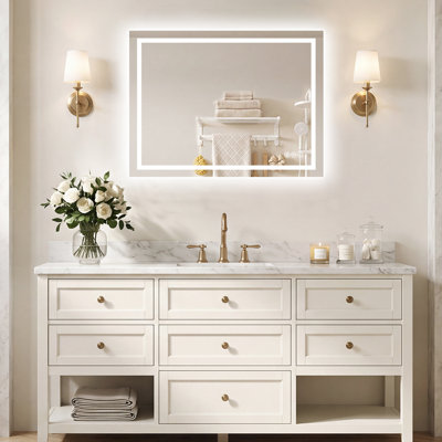 Super Bright LED Bathroom Mirror with Front&Back Lighting,Anti-Fog, Tempered Glass, 3-Colors, Dimmable Brightness, with ETL/UL