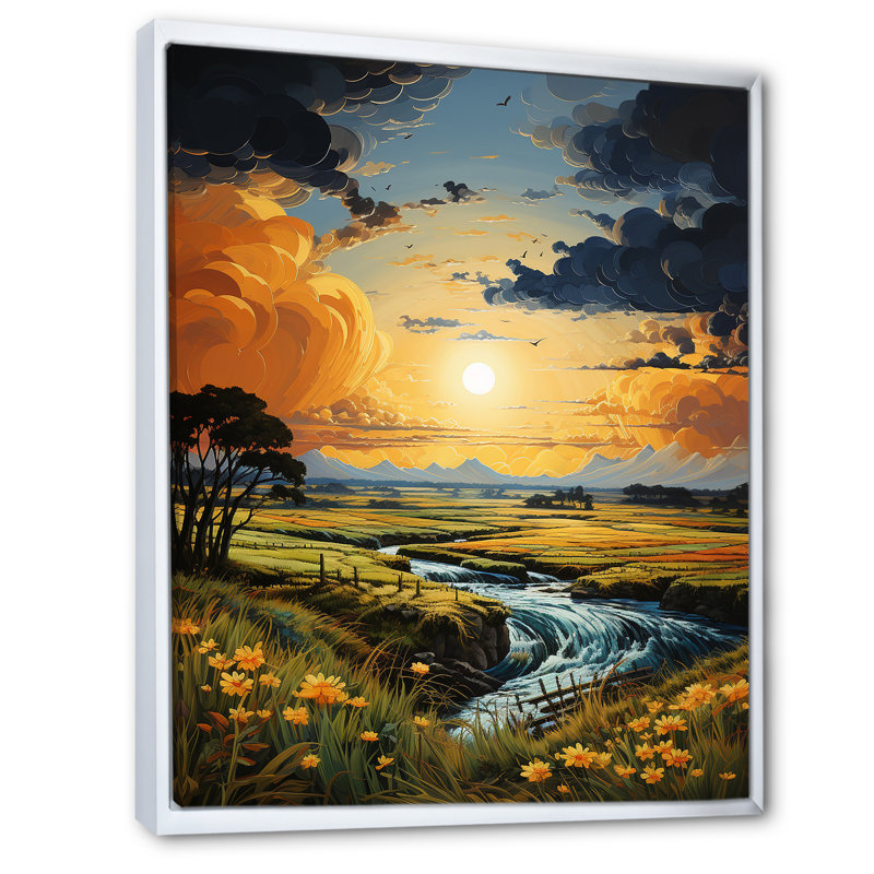 Prayies Whispers Patchwork - Décoration murale paysage et nature, H 44 po x l 34 po x P 1,5 po, Cadre flottant blanc