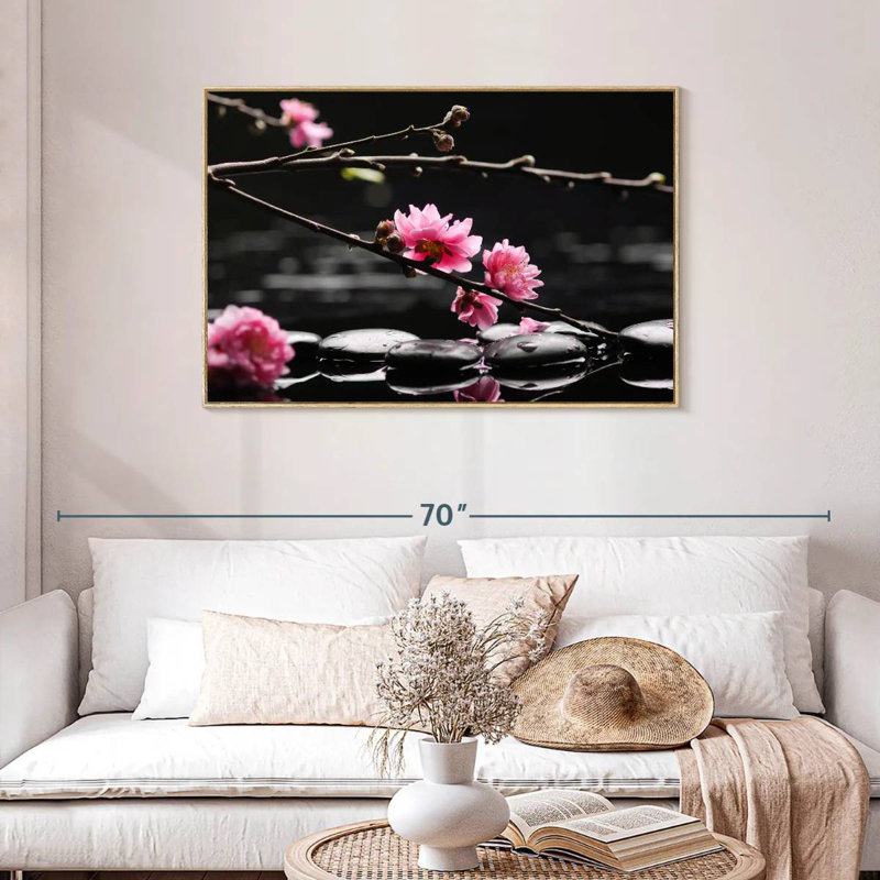 Cerisier en fleurs, Cadre flottant en bois naturel, 43 po x 29 po