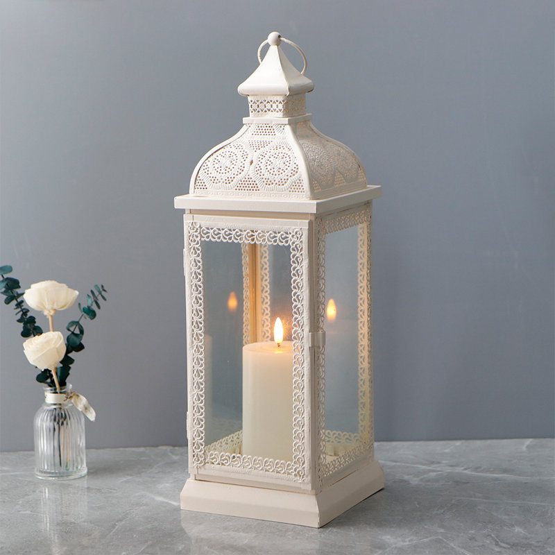 19''H Rustic Style Metal Candle Lantern, Cream