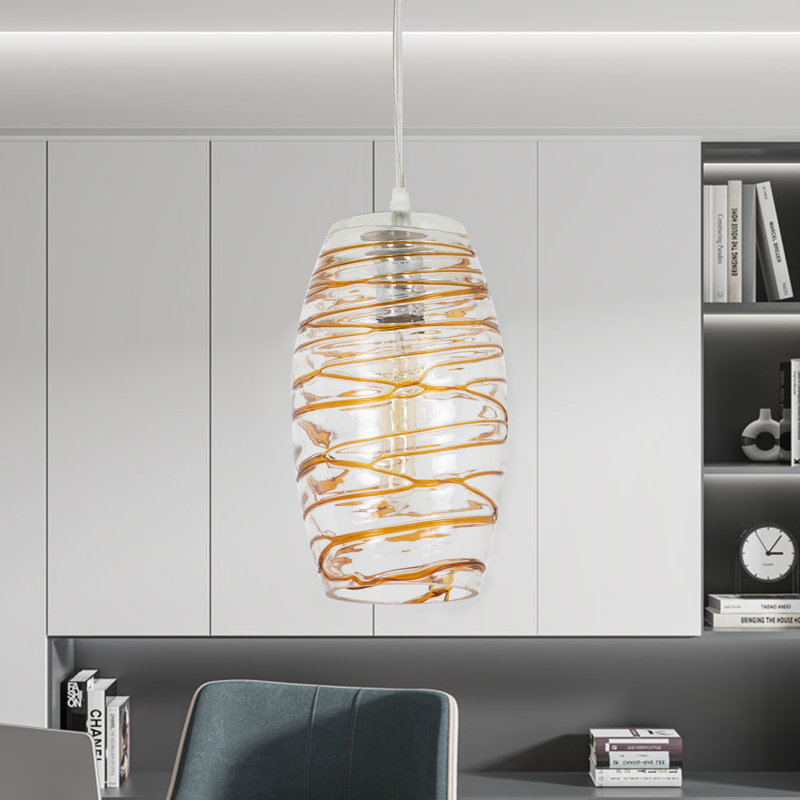 Aref 1-Light Dimmable Handblown Glass Single Pendant, Amber