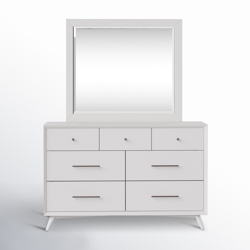 Commode 7 tiroirs avec miroir Williams, Blanc