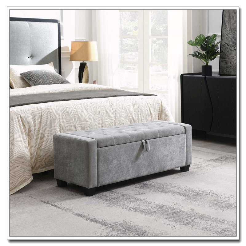 48" Ottoman with Storage, Storage Ottoman Bench, LIGHT GREY