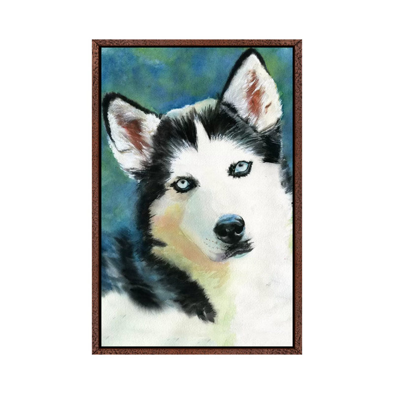 Siberian Husky 1 Piece Painting on Canvas, 66.04 cm H x 45.72 cm W, Classic Brown Wood Framed