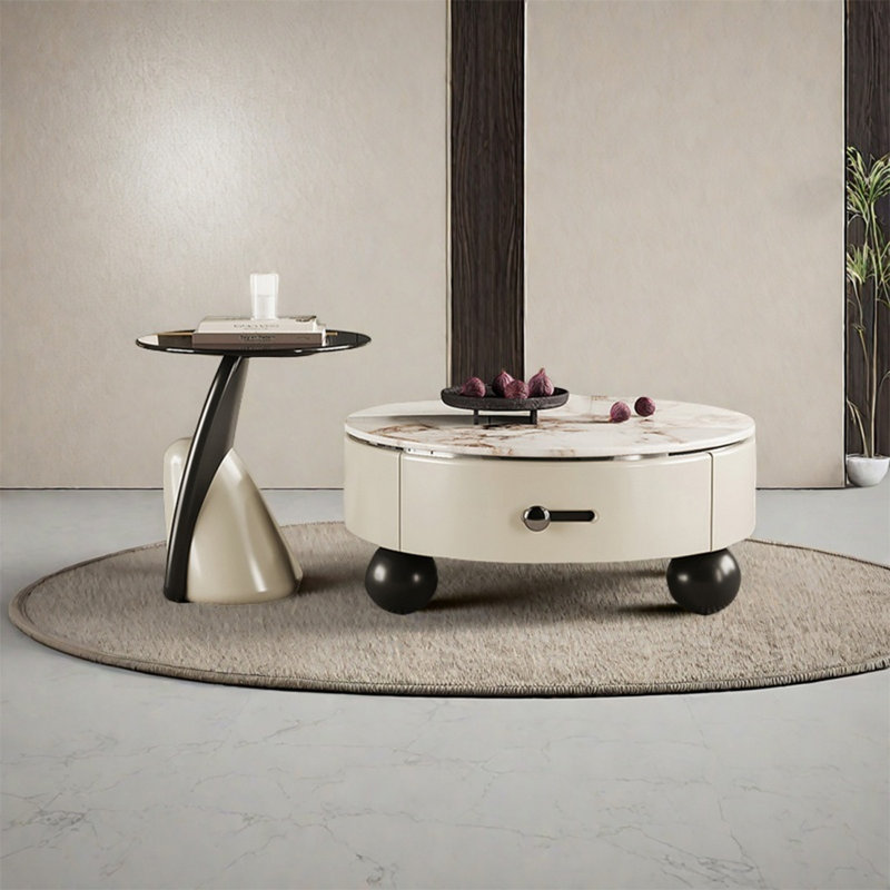 Table basse ronde en pierre micro-cristalline