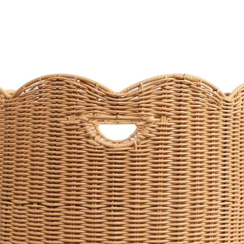 Maris Contemporary Cottage Resin/Metal Scalloped Edge Nesting Storage Baskets with Handles (Set of 3), Natural