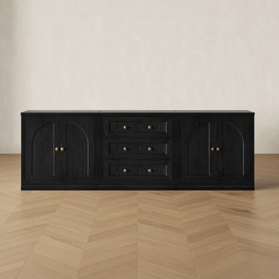 Buffet modulaire moderne Monos Eduarda avec portes à charnières et meuble bas central à tiroir, noir