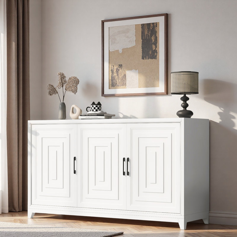 Buffet moderne à 3 portes avec 2 espaces de rangement spacieux et des pieds en bois