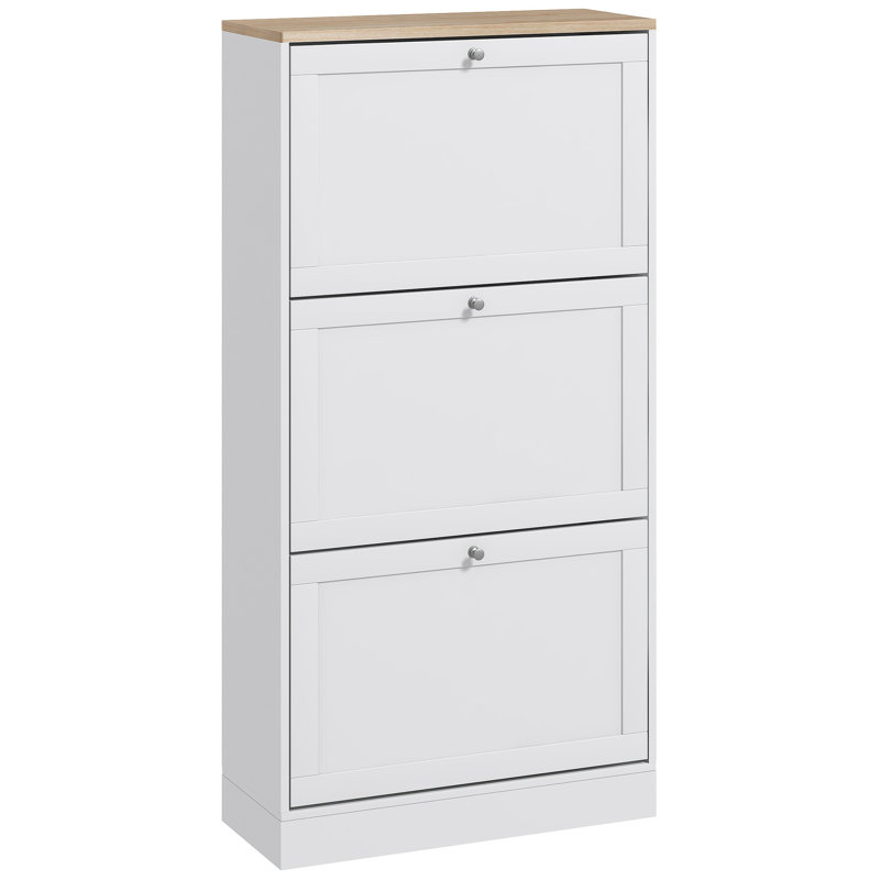 18 Pair Flip Down Shoe Storage,wood, White