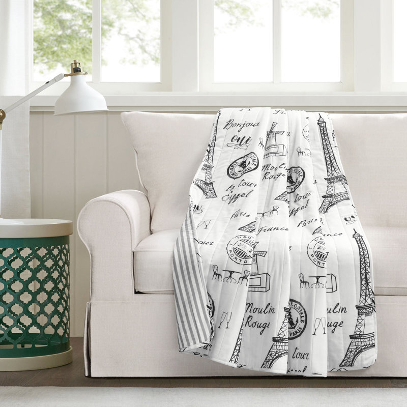  Paris Bonjour 100% Cotton Throw