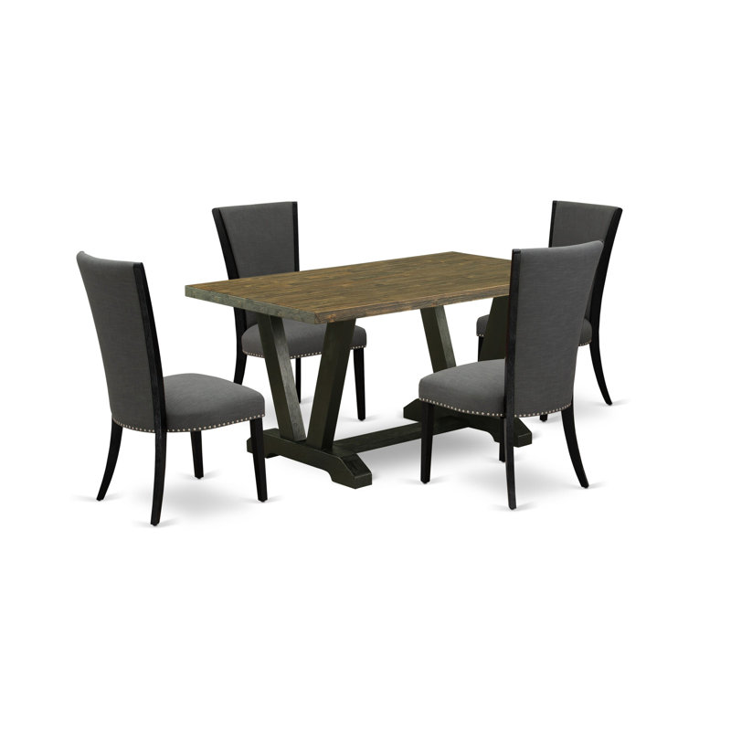 Ensemble de coin-repas 5 pièces comprenant une table rectangulaire en bois avec rallonge amovible et 4 chaises Parson, noir