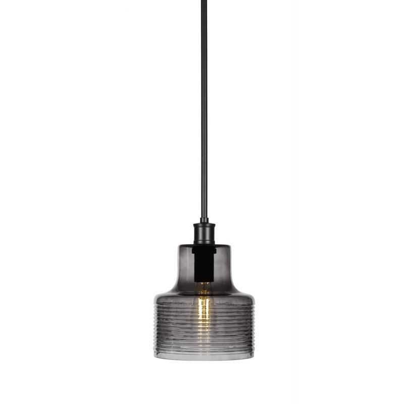 Suspension Boutin à une lumière présentée en finition noir mat avec verre fumé de 19 cm, Fumée, Noir mat