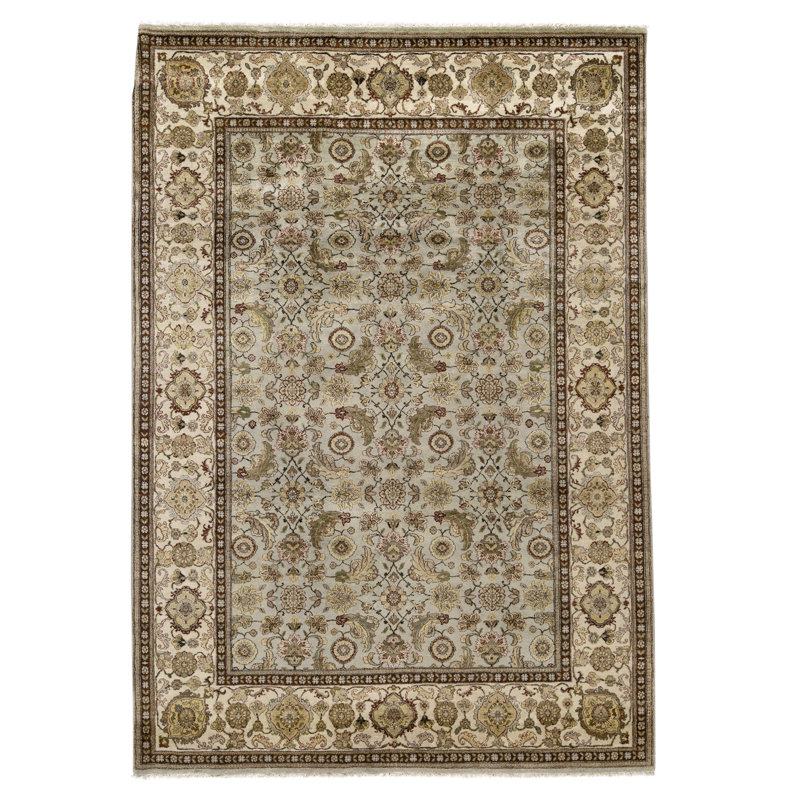 Tapis bleu et crème noué à la main de haute qualité