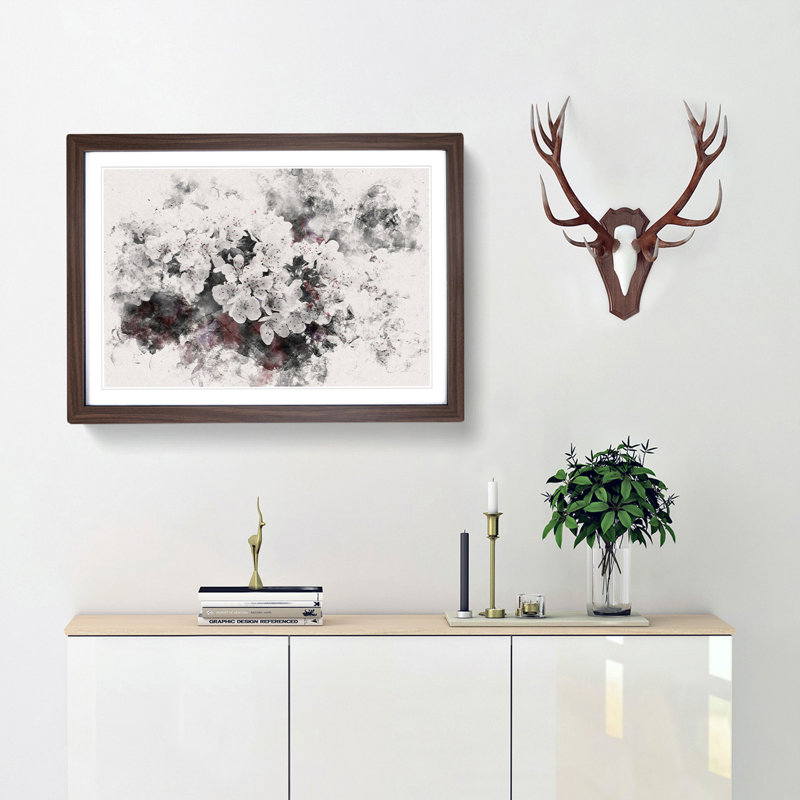 Winters Bloom Flowers Watercolour - Framed Print, 35cm H x 50cm W x 2cm D, Walnut