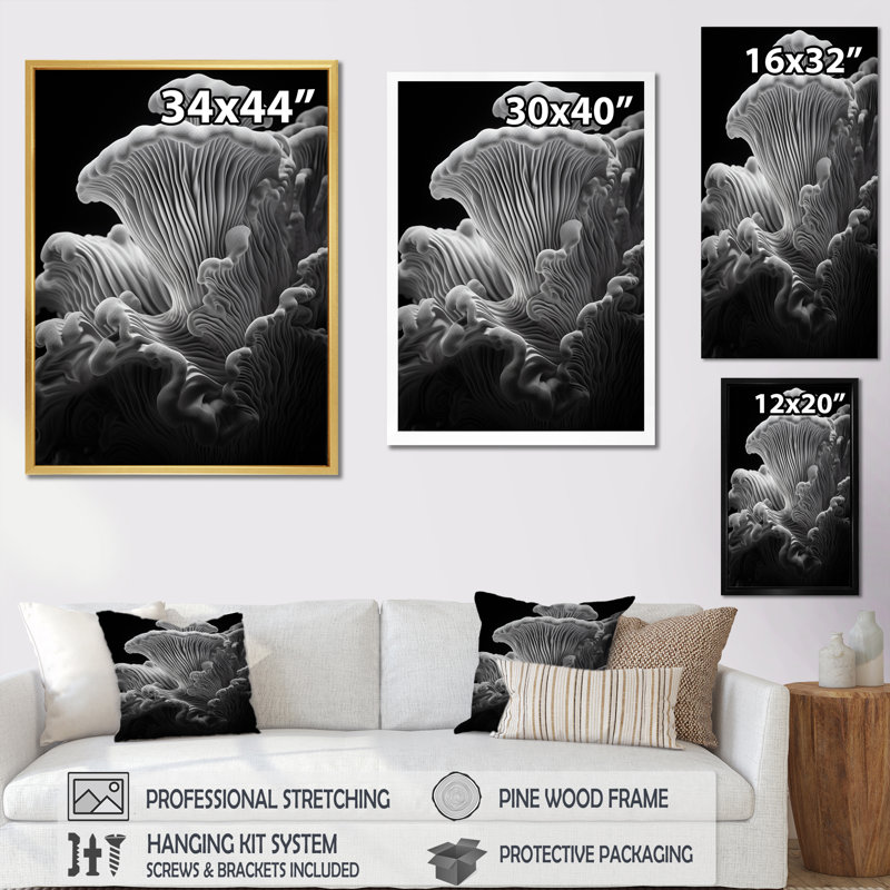 Noir et blanc, corail, anémone Royaume II - plage et océan, art mural sur toile, Toile tendue, H 20 po x l 12 po x P 1 po