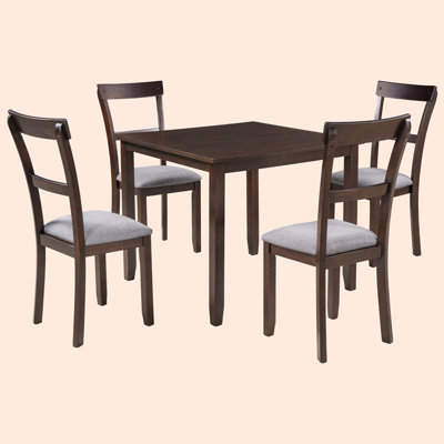 5 Piece Dining Table Set Industrial Wooden Kitchen Table And 4 Chairs For Dining Room (Espresso) -  Red Barrel StudioÂ®, E06A0EDB9C644393ABFB90EF1EEF7E5F