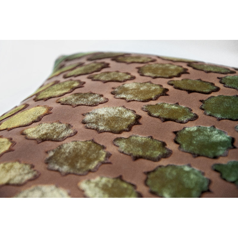 Square Velvet Pillow Cover & Insert, 20" x 20", Green/Gold/Brown