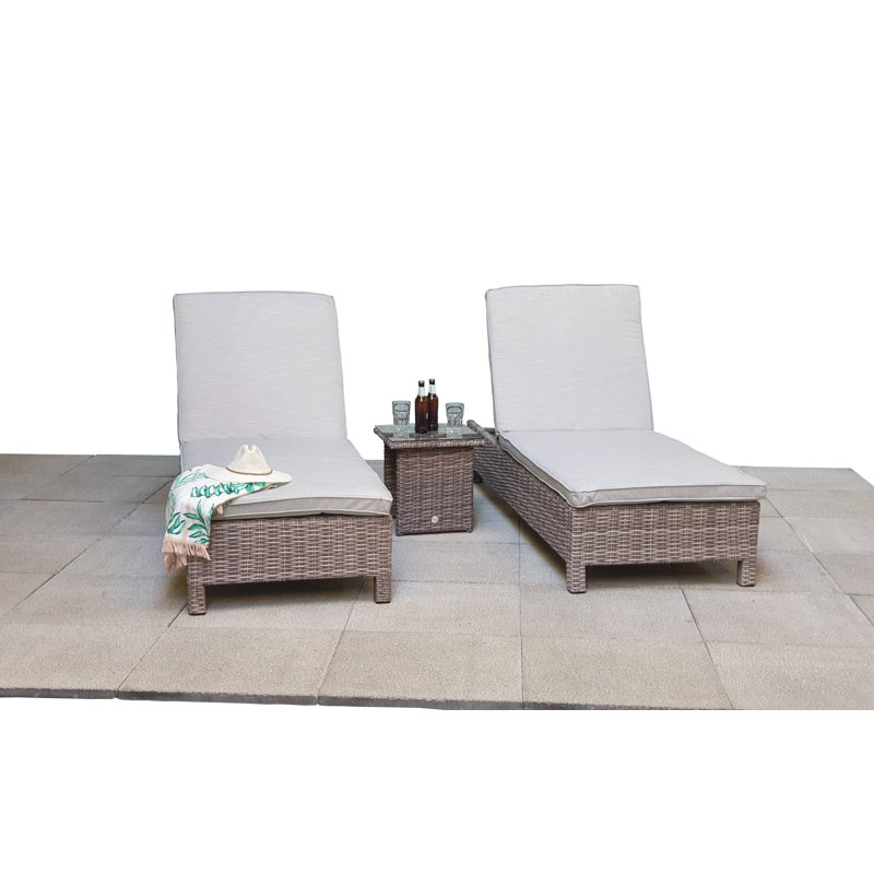 Ashyr 78.7cm Long Reclining Double Chaise with Cushions and Table, Light Brown
