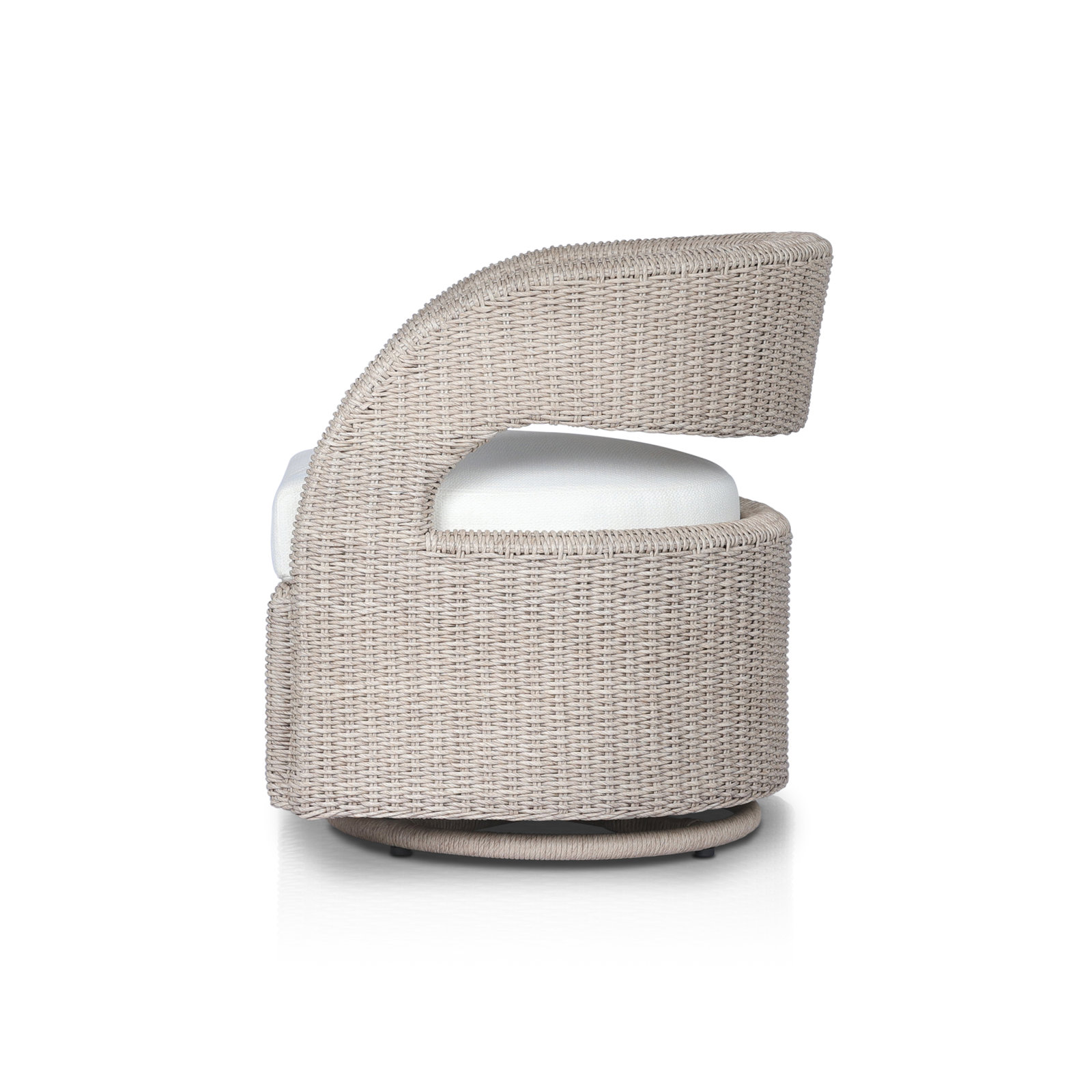 Maxille Swivel Wicker Outdoor Lounge Chair, Vintage White