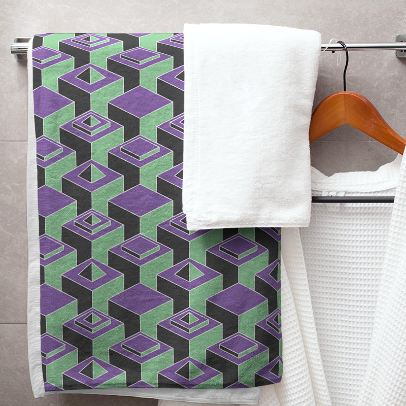 Serviette de bain à motif de gratte-ciels classiques, Mauve/vert