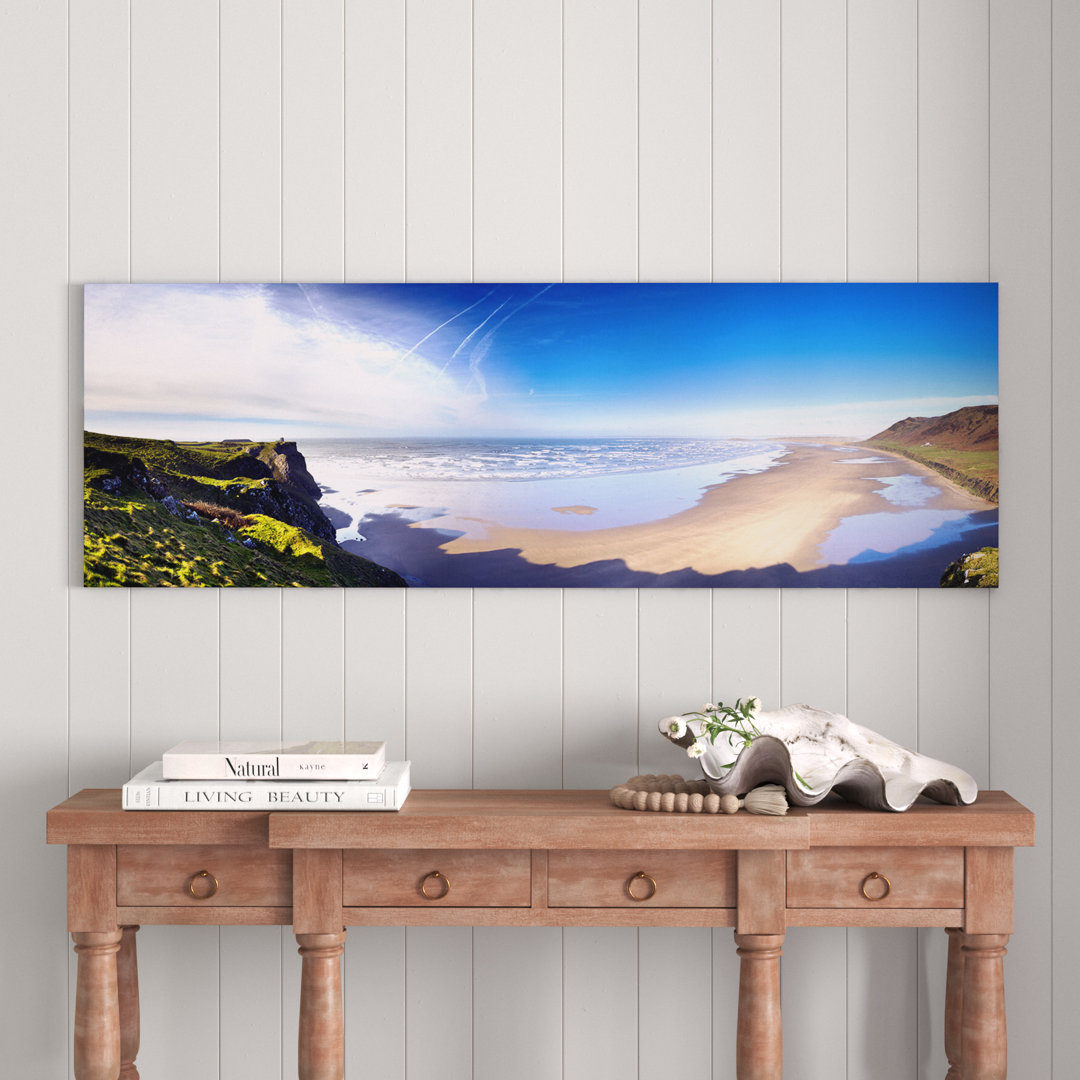 Coastal Landscape Featuring Llangennith Sands & Rhossili Bay, Gower Peninsula, Wales - Wrapped Canvas Panoramic Print