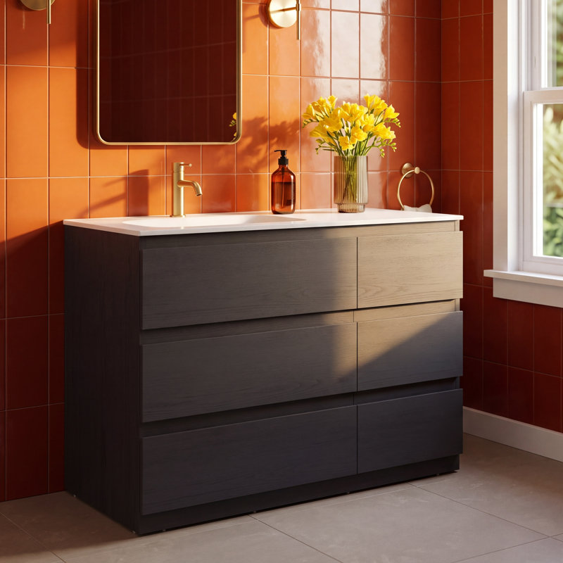 Arla 42 " W Freestanding Standard 1 Single Vanity Bathroom Vanity With Solid Surface Top, Charcoal