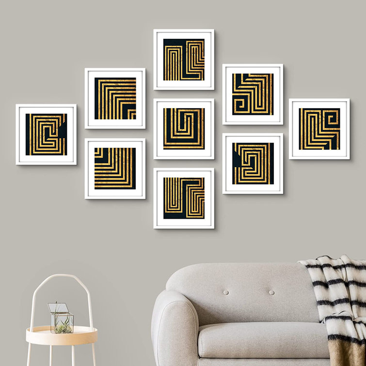 SIGNLEADER Gold Geometric / Puzzle Print Shapes Line | Fun Plastic Dramatic Modern On Digital Contemporary Acrylic Pieces Abstract Maze Wayfair Framed 9 Art