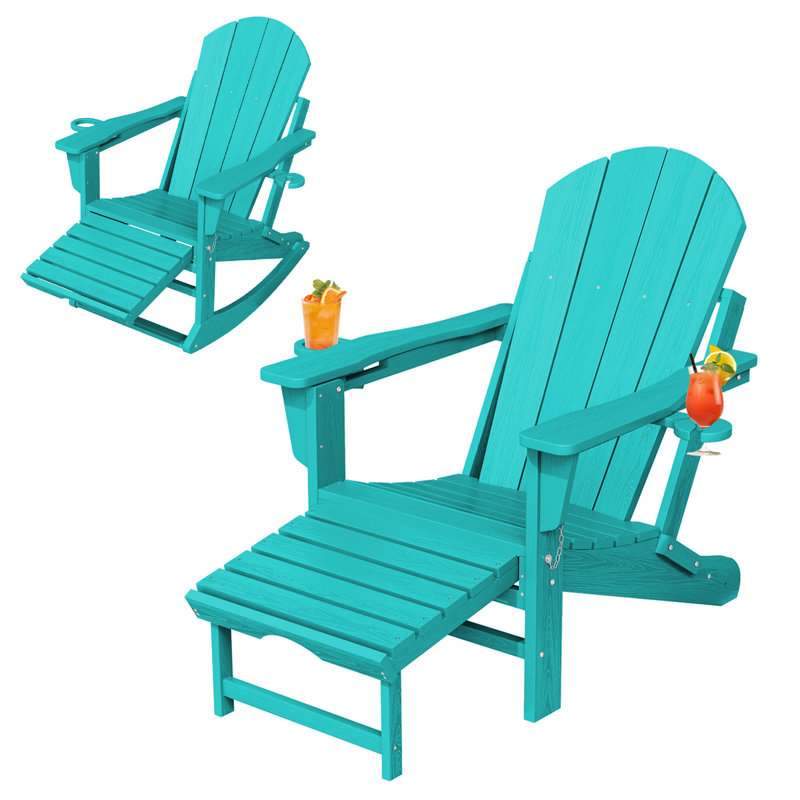 Aunika High Density Polyethylene Multifunctional Folding Adirondack Chair(Set Of 2), Peacock Blue