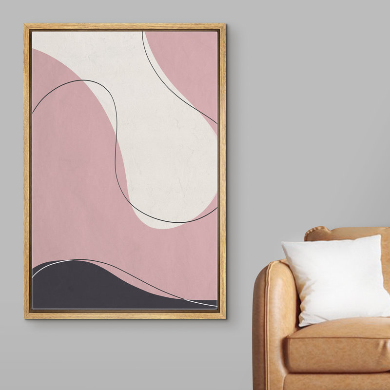 «Swirling Pink Shape With Line - Floater Frame», impression sur toile, H 24 po x l 16 po x P 1,5 po, Encadrement brun