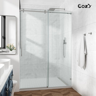 Porte de douche coulissante simple sans cadre de 56 à 61 po x H 76 po avec verre trempé de 3/8 po (10 mm)