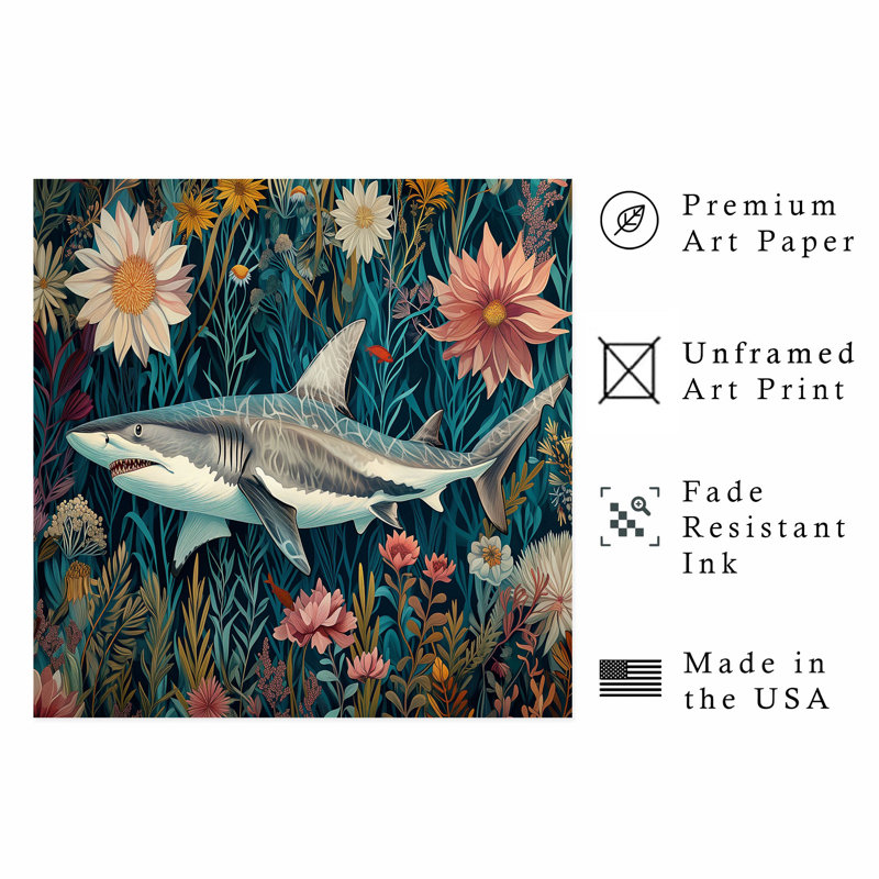Animals William Morris Shark Cottage Unframed Art Print, 12" H x 12" W