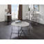 Table de canapé demi-lune avec support de traverse, chêne blanc et chrome
