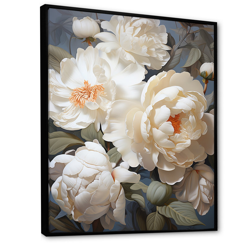 «Beige Fragrant Peony Bliss I» sur toile, H 32 po x l 16 po x P 1 po, Cadre flottant noir