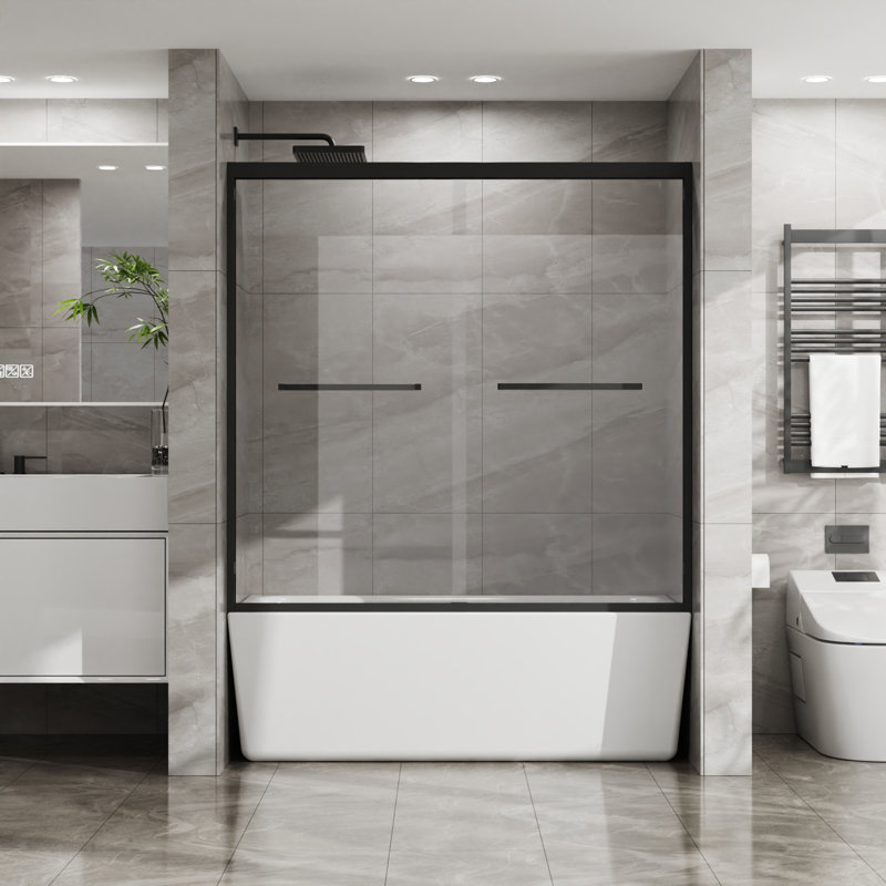 Smooth Sliding Aluminum Frame Shower Door Tempered Glass Matte Black Finish Bathroom Upgrade