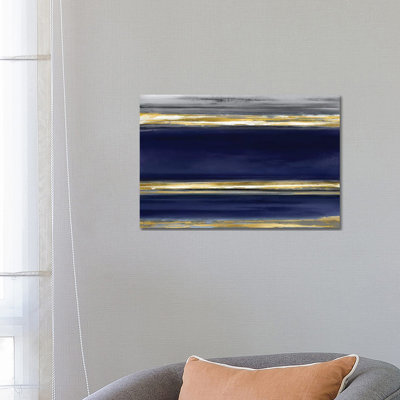 Parallel Lines On Indigo by Allie Corbin - Wrapped Canvas Painting