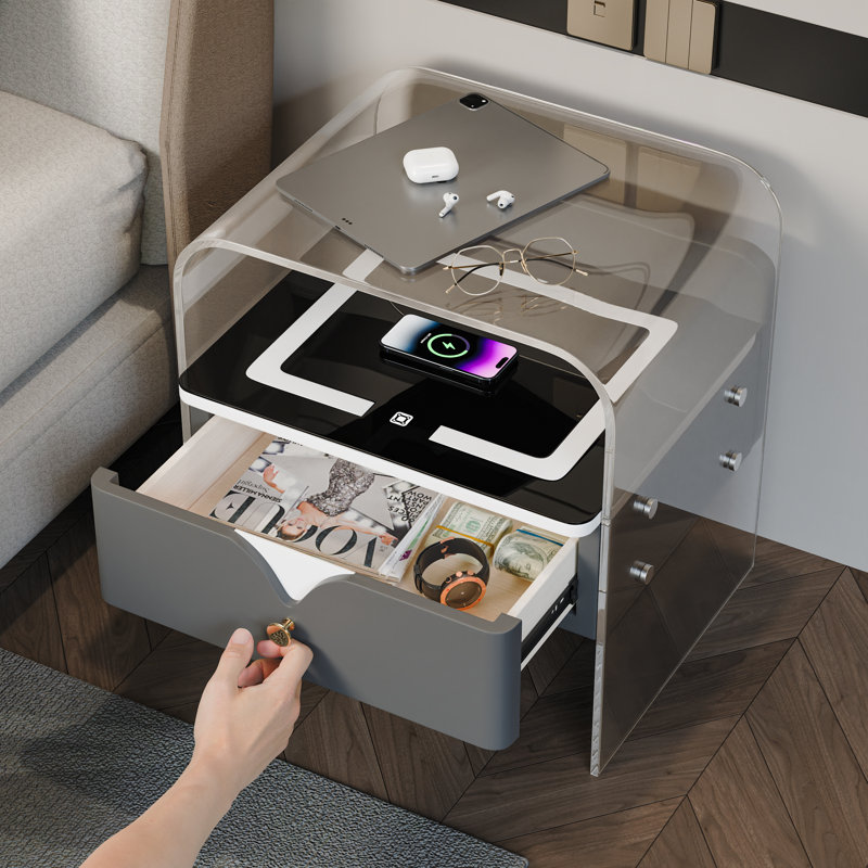 Table de chevet haute de 20 po avec charge et haut-parleur bleu