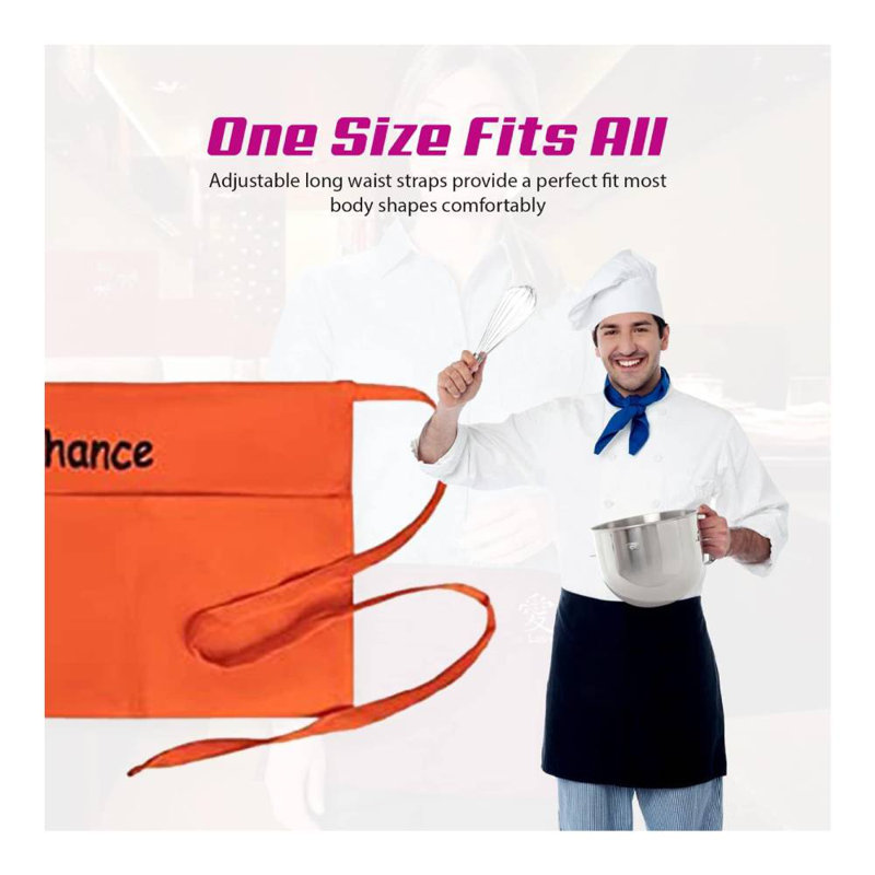 Tabliers de service personnalisés avec 3 poches - Tablier taille avec nom - Demi-tablier personnalisé, Orange, Oui