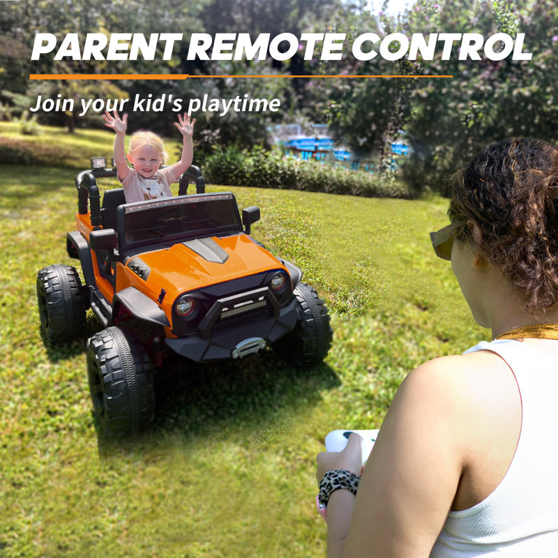 Voiture sur roulettes 24V 9Ah pour les grands enfants, 2 places avec télécommande, Orange