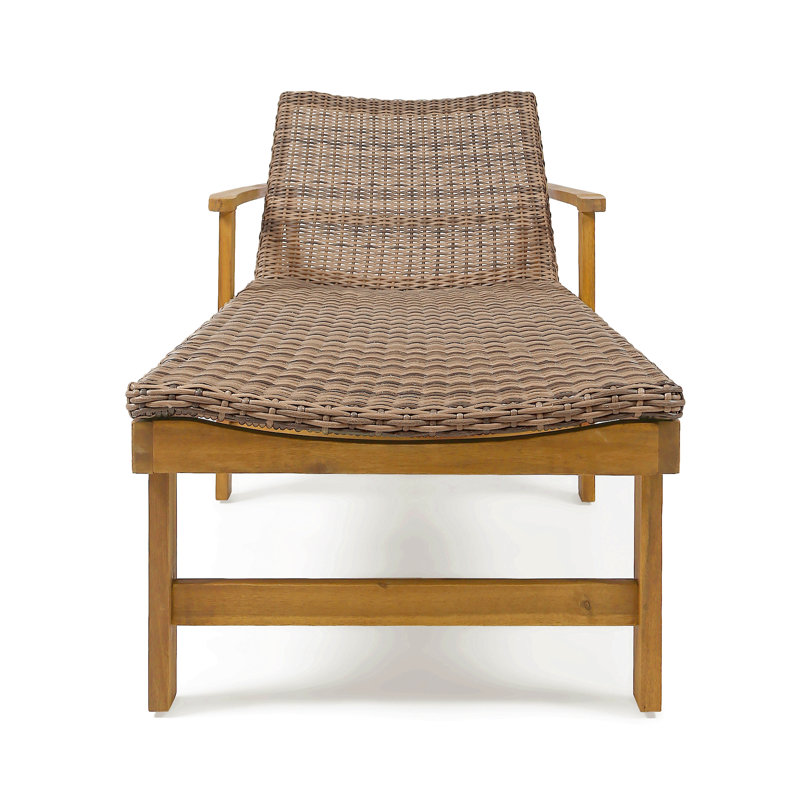 Wood + Wicker Chaise Lounge For Patio, Brown