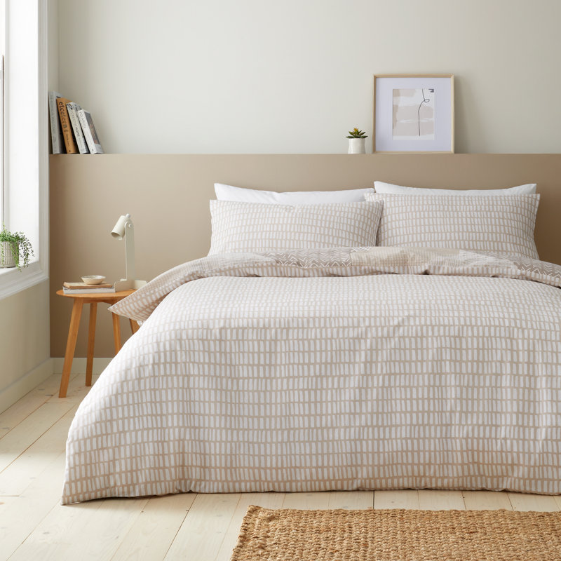 Larsson Geo Duvet Cover Set, Double Duvet Cover + 2 Standard Pillowcases, Natural