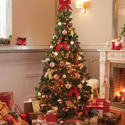 6.9ft Lighted Artificial Spruce Christmas Tree with Realistic Needles - Stand Included
