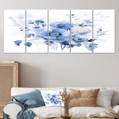 Fairley Blossoming Peonies Watercolor Bouquet - Peony Wall Art Decor Set 5 Piece