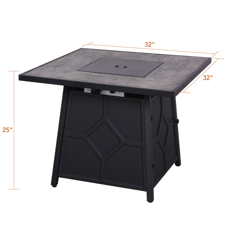 32-Inch Square Stone Gas Fire Pit Table