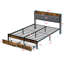 Cadre de lit double avec lumières à DEL et télécommande, tête de lit, station de charge, chambre à coucher moderne, lumières à structure métallique, style de chambre à coucher, fabrication en fer, fonctionnement silencieux-130522807