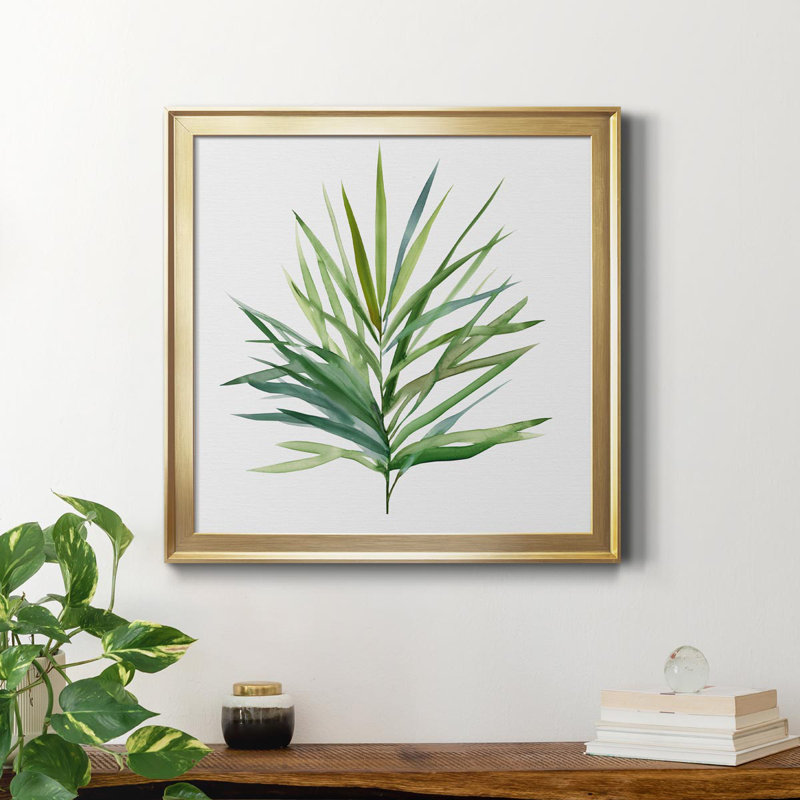 Palmier I - peinture sur toile encadrée, H 26,5 po x l 26,5 po x P 1,5 po, Or