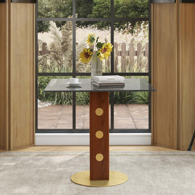 Table de salle à manger contemporaine 33,5 "pour 2 personnes avec un pied carré en bois et une base dorée pour les petits espaces