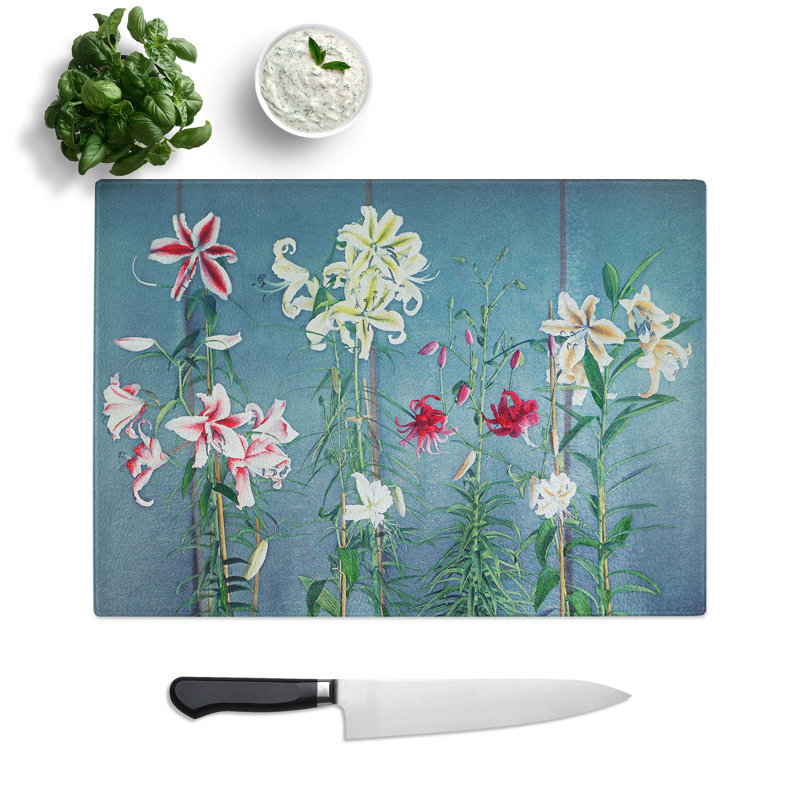 Glass Growing Lilies by Kazumasa Ogawa Chopping Board, 39 cm W x 28.5 cm L