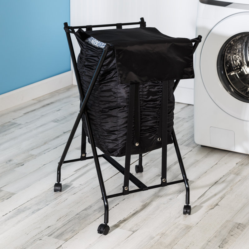 Panier à linge avec roulettes et couvercle, Noir
