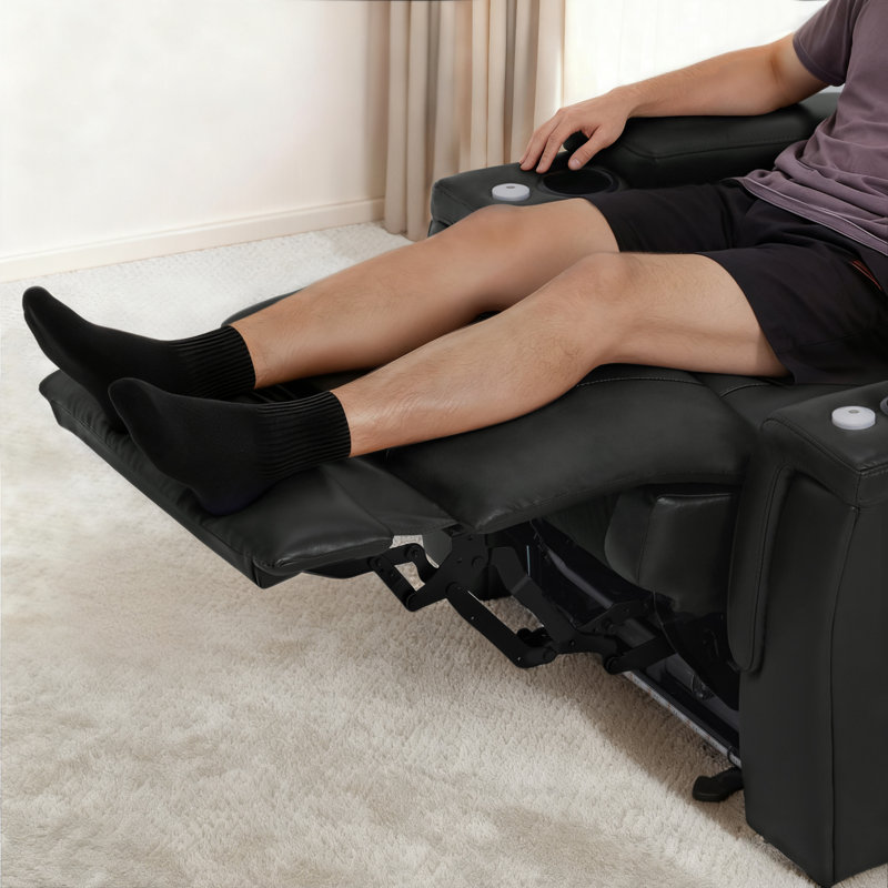 Power Reclining Home Theater Seating with Adjustable Headrest & Lumbar Support, Black